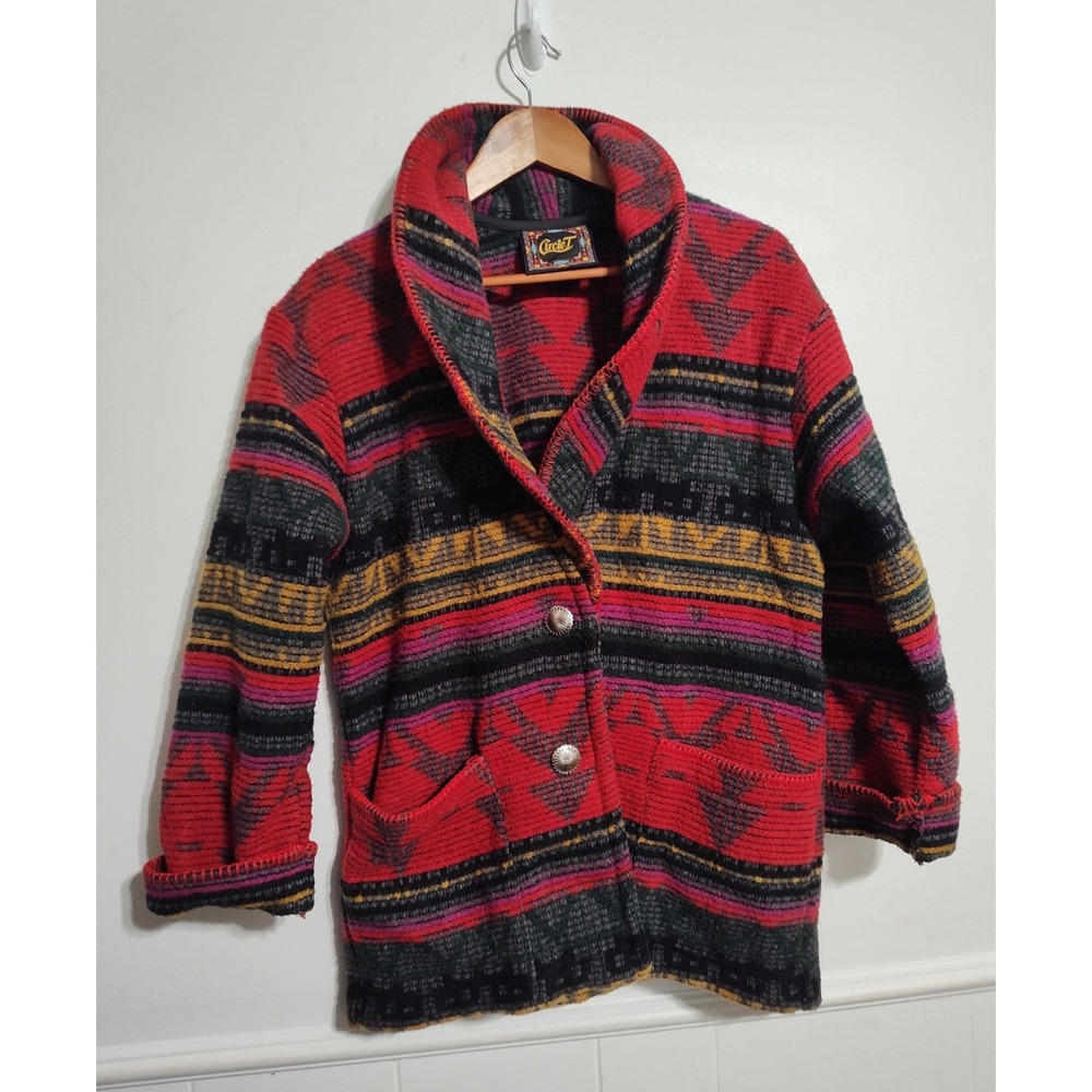 Circle T Aztec Southwestern Blanket Jacket Multicolored Wool Blend Tribal BOHO